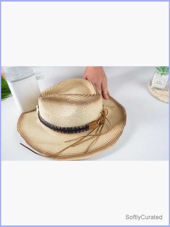 Wide Brim Straw Cowboy Sun Hat UPF50 Packable Panama Travel Beach Cap main image 7